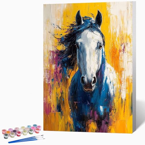Malen Nach Zahlen Erwachsene Tier Malen Nach Zahlen Pferd, Bastelset Erwachsene Mit 3-Pinseln Und Acrylfarbe, DIY Handgemalt öLgemäLde Kit FüR Geschenke, Zimmer Deko 60 x 80 cm Ohne Rahmen -LKF07529V von Generic