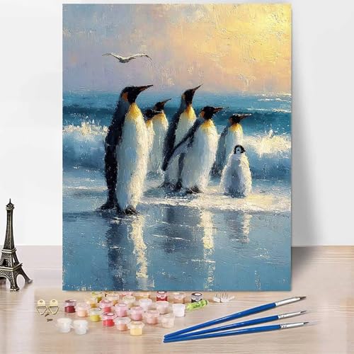 Malen Nach Zahlen Erwachsene Tier Malen Nach Zahlen Pinguin, DIY Set Erwachsene Anfänger Mit 3 - Pinseln und Acrylfarbe, Handgemalt Ölgemälde für Frauen, Deko Wohnzimmer 50x65cm Ohne Rahmen -XY513 von Generic