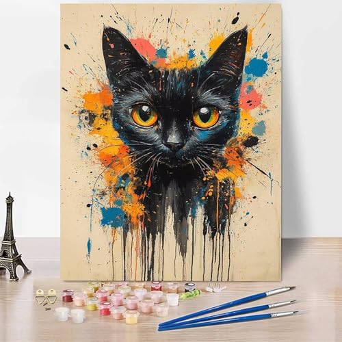 Malen Nach Zahlen Erwachsene Tier Malen Nach Zahlen Schwarze Katze, DIY Set Erwachsene Mit 3 - Pinseln und Acrylfarbe, Handgemalt Ölgemälde für Frauen, Deko Wohnzimmer 60x80cm Ohne Rahmen -XY97C von Generic