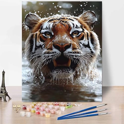 Malen Nach Zahlen Erwachsene Tier Malen Nach Zahlen Tiger, DIY Set Erwachsene Anfänger Mit 3 - Pinseln und Acrylfarbe, Handgemalt Ölgemälde für Frauen, Deko Wohnzimmer 70 x 95 cm Ohne Rahmen -XY448 von Generic
