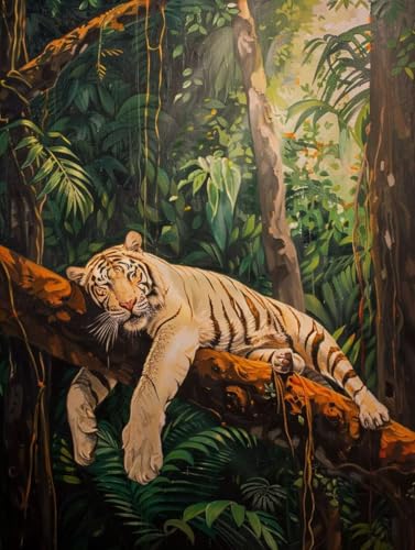 Malen Nach Zahlen Erwachsene Tiger Malen Nach Zahlen Baum, Painting by Numbers, DIY Basteln Erwachsene Handgemalt Ölgemälde Set Mit Pinseln und Acrylfarbe für Zimmer Deko Geschenke 70x95cm 1-9094 von Generic