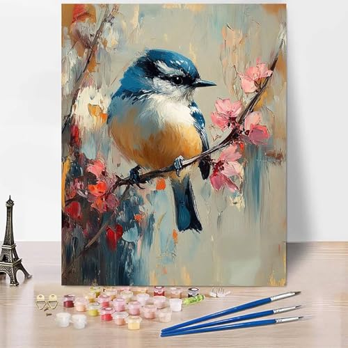Malen Nach Zahlen Erwachsene VöGel Malen Nach Zahlen Blumen, DIY Set Erwachsene Anfänger Mit 3 - Pinseln und Acrylfarbe, Handgemalt Ölgemälde für Frauen, Deko Wohnzimmer 50 x 65 cm Ohne Rahmen -XY879 von Generic