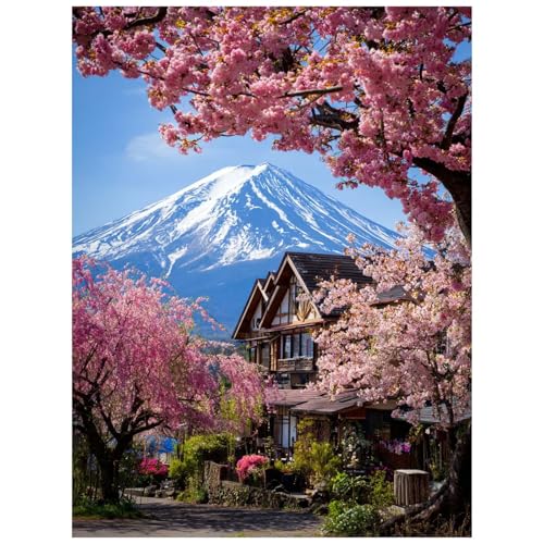 Malen Nach Zahlen Erwachsene Vulkan Fuji Malen Nach Zahlen Kinder, DIY Set Erwachsene mit Pinselset Acrylfarben Set Leinwand zum Bemalen 100x135CM, Stadt Paint by Numbers Deko wohnzimmer 8YH-0945 von Generic