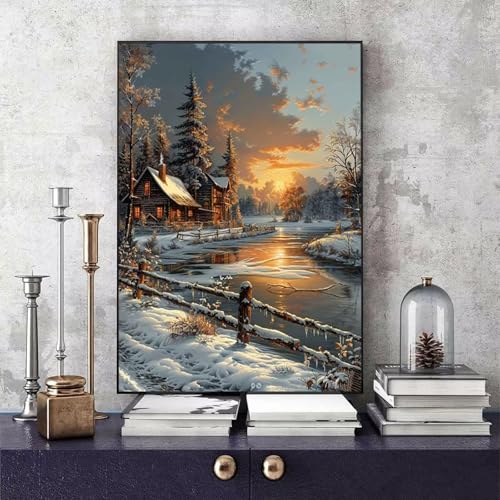 Malen Nach Zahlen Erwachsene Winter Malen Nach Zahlen Landschaft, DIY Set Erwachsene Paint by Numbers mit 3 Pinsel und Acrylfarben für Zimmer Deko Wohnzimmer, Geschenke 20 x 30 cm -bby250652GD9 von Generic
