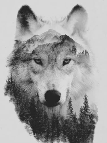Malen Nach Zahlen Erwachsene Wolf, Malen Nach Zahlen Baum, DIY Basteln Erwachsene Leinwand Kits, DIY Paint by Numbers Adult Kits Mit Pinseln und Acrylfarbe, Geschenk für Wanddeko, 30x40cm 6-3348 von Generic