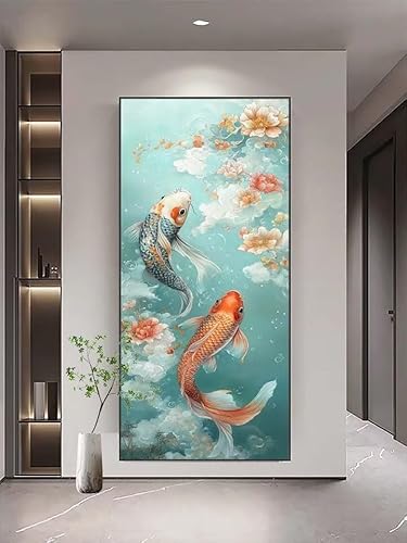 Malen Nach Zahlen Fisch Malen Nach Zahlen Erwachsene Blume,DIY Farbe Ölmalerei Kit für Kinder,Einfaches Ölgemälde auf Leinwand mit Pinseln und Acrylpigment,Hause Dekoration Geschenke 30x60cm T1004 von Generic
