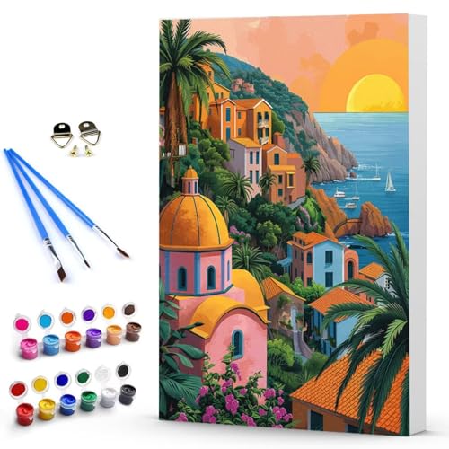Malen Nach Zahlen HäUser Landschaft Malen Nach Zahlen Kinde, Anfänger, Kreatives für Erwachsene Leinwand öLgemäld Kit, Mit 3 - Pinseln und Acrylfarbe, Frauen Home Deko Geschenk 40 x 60 cm -TL2503MD von Generic