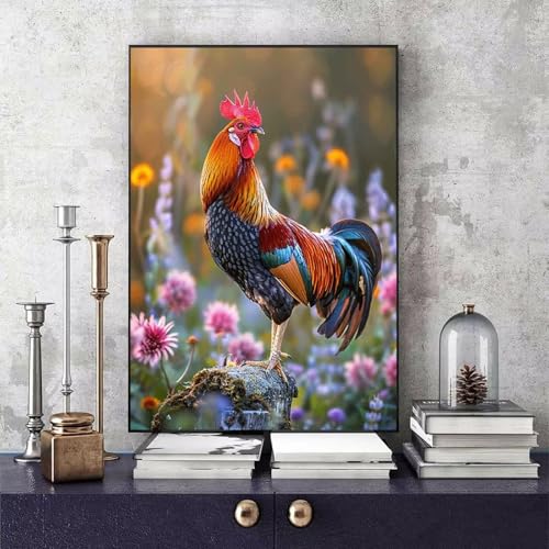 Malen Nach Zahlen Hahn Malen Nach Zahlen Erwachsene Blume DIY Paint by Numbers Bastelset Erwachsene Anfänger mit 3 Pinsel und Acrylfarben & Knitterfreie Leinwand für Zimmer Deko 30x40cm -bby250699 von Generic