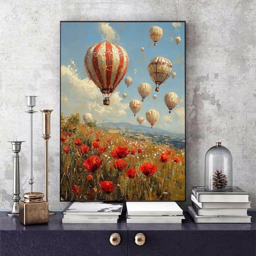 Malen Nach Zahlen Heißluftballon Malen Nach Zahlen Erwachsene Blume DIY Paint by Numbers Bastelset Erwachsene Anfänger mit 3 Pinsel und Acrylfarben & Leinwand für Zimmer Deko 40 x 50cm -bby250615 von Generic