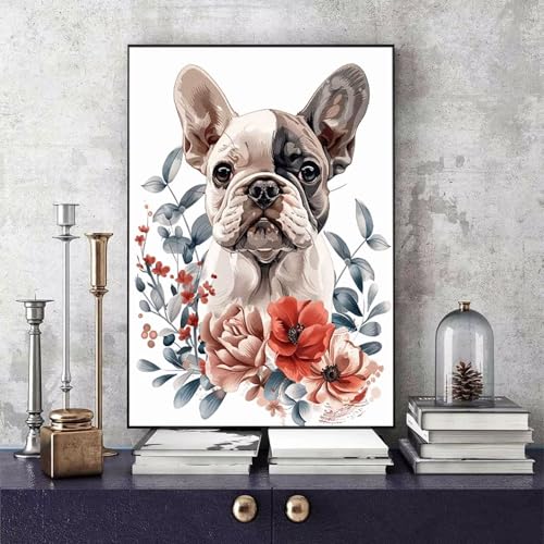 Malen Nach Zahlen Hund Malen Nach Zahlen Erwachsene Blume DIY Paint by Numbers Bastelset Erwachsene Anfänger mit 3 Pinsel und Acrylfarben & Knitterfreie Leinwand für Zimmer Deko 30 x 40cm -bby2506MU von Generic