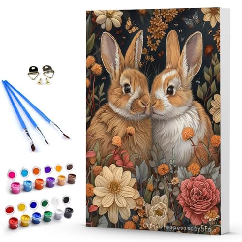 Malen Nach Zahlen Kaninchen Blume Malen Nach Zahlen Kinde, Anfänger, Kreatives für Erwachsene Leinwand öLgemäld Kit, Mit 3 - Pinseln und Acrylfarbe, Frauen Home Deko Geschenk 20 x 30 CM -TL250342 von Generic