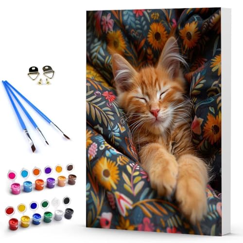 Malen Nach Zahlen Katze Blume Malen Nach Zahlen Kinde, Anfänger, Kreatives für Erwachsene Leinwand öLgemäld Kit, Mit 3 - Pinseln und Acrylfarbe, Frauen Home Deko Geschenk 100x135 cm -TL25034AZ von Generic