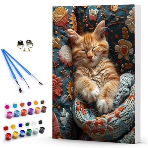 Malen Nach Zahlen Katze Blume Malen Nach Zahlen Kinde, Anfänger, Kreatives für Erwachsene Leinwand öLgemäld Kit, Mit 3 - Pinseln und Acrylfarbe, Frauen Home Deko Geschenk 100x135 cm -TL2503E64 von Generic