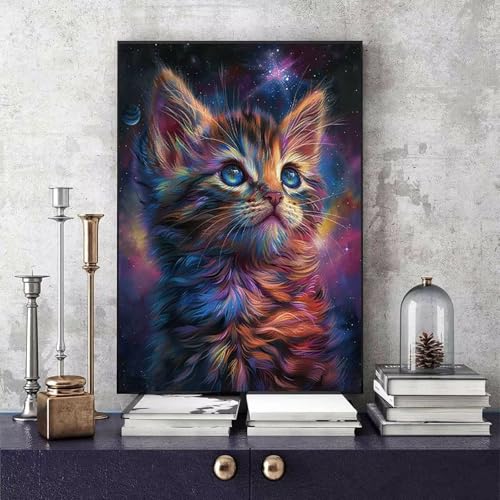 Malen Nach Zahlen Katze Malen Nach Zahlen Erwachsene Sternenhimmel DIY Paint by Numbers Bastelset Erwachsene Anfänger mit 3 Pinsel und Acrylfarben & Leinwand für Zimmer Deko 20x30cm -bby2506NWJ50 von Generic