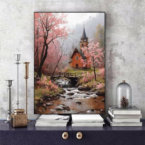 Malen Nach Zahlen Kirschblüten Malen Nach Zahlen Erwachsene Landschaft DIY Paint by Numbers Bastelset Erwachsene Anfänger mit 3 Pinsel und Acrylfarben & Leinwand für Zimmer Deko 20 x 30cm -bby2506TD von Generic