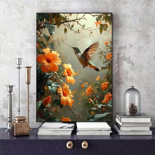 Malen Nach Zahlen Kolibri Malen Nach Zahlen Erwachsene Blume DIY Paint by Numbers Bastelset Erwachsene Anfänger mit 3 Pinsel und Acrylfarben & Leinwand für Zimmer Deko 100 x 135cm -bby250627010 von Generic