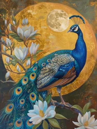 Malen Nach Zahlen Mond, Malen Nach Zahlen Erwachsene Pfau, DIY Paint by Numbers Kits Mit Pinseln und Acrylfarbe, DIY Basteln Erwachsene Handgemalt Ölgemälde, für Zimmer Deko, Geschenk, 90x120cm 6-1298 von Generic