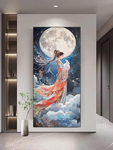 Malen Nach Zahlen Mond Malen Nach Zahlen Erwachsene Fee, DIY Farbe Ölmalerei Kit für Kinder, Einfaches Ölgemälde auf Leinwand mit Pinseln und Acrylpigment, Hause Dekoration Geschenke 30x60cm T1016 von Generic