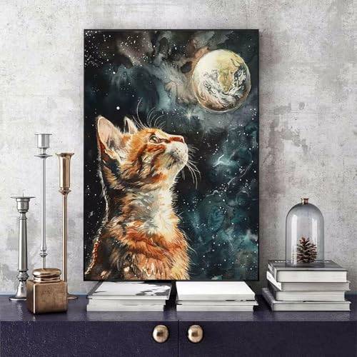Malen Nach Zahlen Mond Malen Nach Zahlen Erwachsene Katze DIY Paint by Numbers Bastelset Erwachsene Anfänger mit 3 Pinsel und Acrylfarben & Knitterfreie Leinwand für Zimmer Deko 50x65cm -bby25065O von Generic