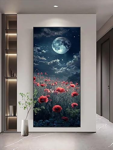Malen Nach Zahlen Mond Malen Nach Zahlen Erwachsene Rose, DIY Farbe Ölmalerei Kit für Kinder, Einfaches Ölgemälde auf Leinwand mit Pinseln und Acrylpigment, Hause Dekoration Geschenke 30x60cm T1010 von Generic