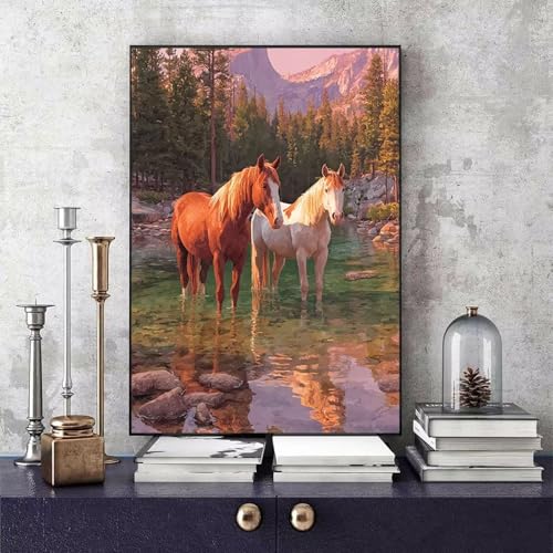 Malen Nach Zahlen Pferd Malen Nach Zahlen Erwachsene Tier DIY Paint by Numbers Bastelset Erwachsene Anfänger mit 3 Pinsel und Acrylfarben & Knitterfreie Leinwand für Zimmer Deko 60x80cm -bby2506W0 von Generic