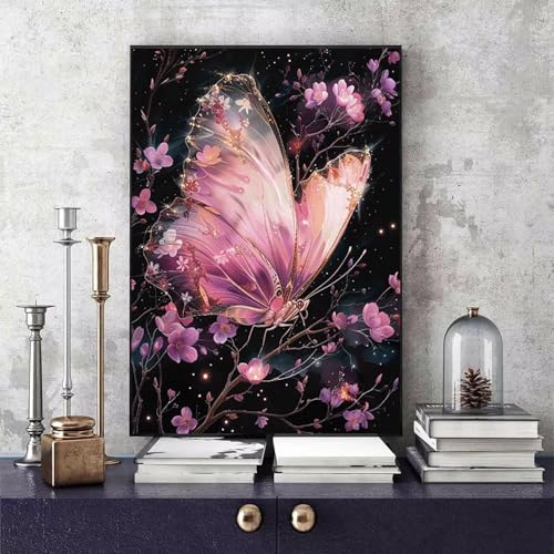 Malen Nach Zahlen Schmetterling Malen Nach Zahlen Erwachsene Blume DIY Paint by Numbers Bastelset Erwachsene Anfänger mit 3 Pinsel und Acrylfarben & Leinwand für Zimmer Deko 30x40cm -bby2506W342J von Generic