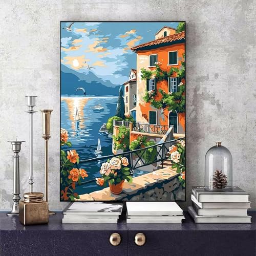 Malen Nach Zahlen Stadt Malen Nach Zahlen Erwachsene Landschaft DIY Paint by Numbers Bastelset Erwachsene Anfänger mit 3 Pinsel und Acrylfarben & Leinwand für Zimmer Deko, Geschenke 20x30cm -bby2506FT von Generic