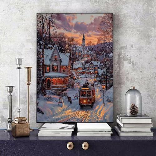 Malen Nach Zahlen Stadt Malen Nach Zahlen Erwachsene Winter DIY Paint by Numbers Bastelset Erwachsene Anfänger mit 3 Pinsel und Acrylfarben & Knitterfreie Leinwand für Zimmer Deko 60x80cm -bby2506JI von Generic