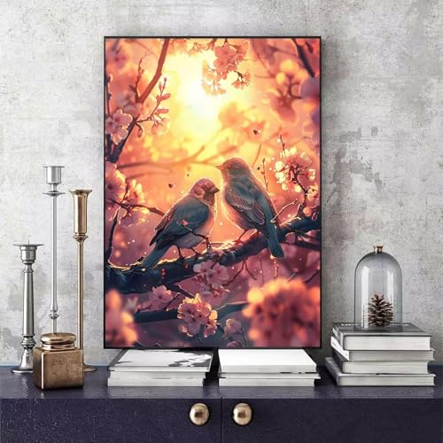 Malen Nach Zahlen Vogel Malen Nach Zahlen Erwachsene Kirschblüten DIY Paint by Numbers Bastelset Erwachsene Anfänger mit 3 Pinsel und Acrylfarben & Leinwand für Zimmer Deko 20 x 30cm -bby25066N von Generic
