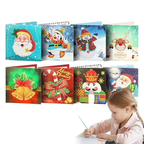 Malen Sie Weihnachtskarten, Weihnachtskarten – Packung mit 8 Grußkarten mit Diamantmalerei, runde Bohrkunst, Weihnachtskarte, Kartenherstellungsset Malen Sie Weihnachtskarten, Weihnachtskarten – Packung mit 8 Grußkarten mit Diamantmalerei, runde Bohrkunst, Weihnachtskarte, Kartenherstellungsset von Generic