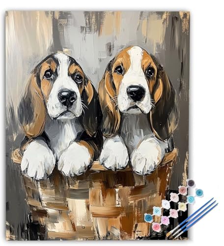 Malen nach Zahlen Erwachsene Hund, Malen nach Zahlen Korb, DIY Bastelset Erwachsene Anfänger Handgemalt Ölgemälde mit Pinsel und Acrylfarben für Wand Deko, Geschenk 100x135cm Ohne Rahmen dQ-4398 von Generic