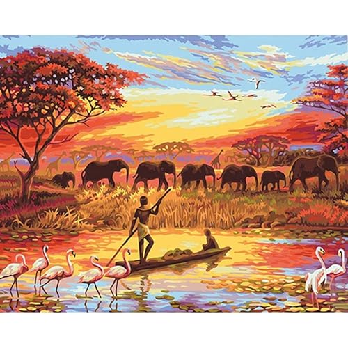 Malen nach Zahlen Erwachsene Steppe Afrika 40x50 cm Paint by Numbers DIY Öl Acryl Leinwand Bild Dekoration Elefanten Tiere ohne Rahmen von MT Majami