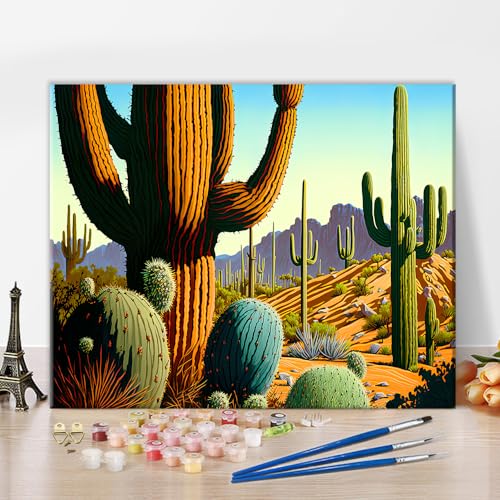 Malen nach Zahlen Erwachsene mit Pinseln Kaktus DIY Malen nach Zahlen Kits auf Leinwand Acrylmalerei Wüste Pflanze Kunsthandwerk für Home Wall Decor Geschenke 40 x 50 cm(rahmenlos) von Generic