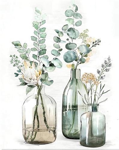 Malen nach Zahlen-Sets für Erwachsene, einfaches Malen nach Zahlen für Erwachsene auf Leinwand für Anfänger, DIY-Aquarellmalerei als Geschenk, Heimdekoration, Entspannen (Vase-2) von Generic