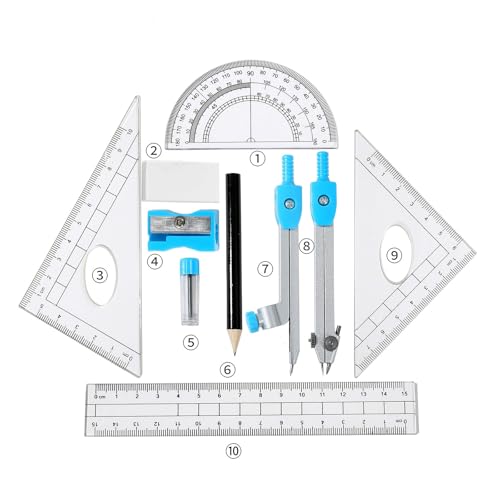 Mathe-Set, Schul-Winkelmesser-Lineal-Set, 10-teiliges Mathe-Quadrat-Set, Blei, Radiergummi, Spitzer, Winkelmesser, Dreieck, Lineal, geeignet for die Mathematik- und Familienausbildung von Schülern Mathe-Set, Schul-Winkelmesser-Lineal-Set, 10-teiliges Mathe-Quadrat-Set, Blei, Radiergummi, Spitzer, Winkelmesser, Dreieck, Lineal, geeignet for die Mathematik- und Familienausbildung von Schülern von Generic
