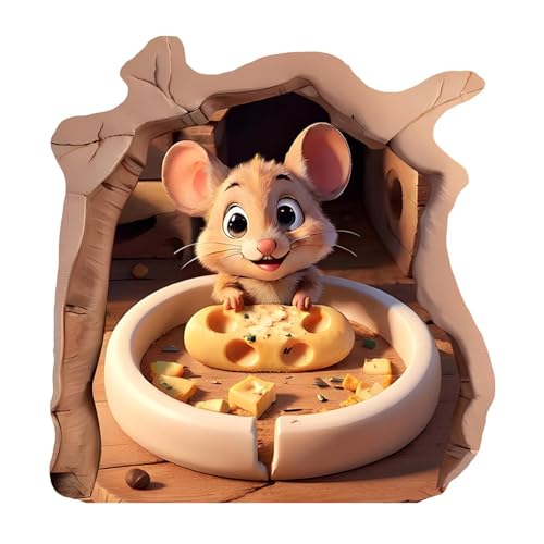 Maus-Wandaufkleber – Wandaufkleber zum Abziehen und Aufkleben, Maus-Loch-Wandaufkleber | Dekorative Aufkleber Maus isst glücklich Käse für Spind, Fenster, Aufkleber von Generic