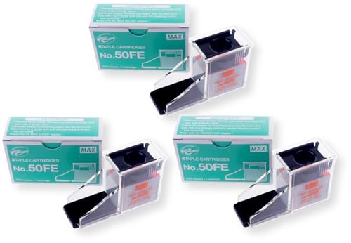 Max 50-FE 3 Stück Heftklammern für EH-50F Flachklinken-Elektro-Tacker, 5000 Heftklammern pro Box; Flat-Clinch, Meißelspitzen-Heftklammern in einer Snap-In-Kartusche von Generic