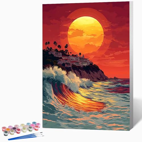 Meer Malen Nach Zahlen Erwachsene Landschaft Malen Nach Zahlen DIY Set Erwachsene 30×40cm, Kreativ Handgemalt Leinwand Set Mit 3-Pinseln Und Acrylfarbe, Geschenke FüR Frauen (Ohne Rahmen) -LKF071228 von Generic