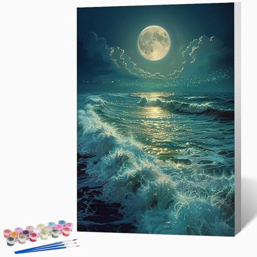 Meer Malen Nach Zahlen Erwachsene Landschaft Malen Nach Zahlen DIY Set Erwachsene 40x50cm, Kreativ Handgemalt Leinwand Set Mit 3-Pinseln Und Acrylfarbe, Geschenke FüR Frauen (Ohne Rahmen) -LKF073130 von Generic