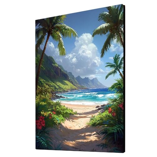 Meer Malen Nach Zahlen Erwachsene Strand Malen Nach Zahlen 60x80cm DIY Basteln Erwachsene Klarheit Farbe Leinwan Bilder mit Acrylfarben Set 3 Typen Pinsel für Wanddeko Wohnzimmer, Geschenke 2YH-5216 von Generic