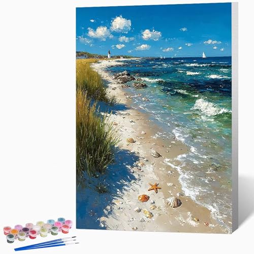 Meer Malen Nach Zahlen Erwachsene Strand Malen Nach Zahlen DIY Set Erwachsene 100x135cm, Kreativ Handgemalt Leinwand Set Mit 3-Pinseln Und Acrylfarbe, Geschenke FüR Frauen (Ohne Rahmen) -LKF07361C von Generic