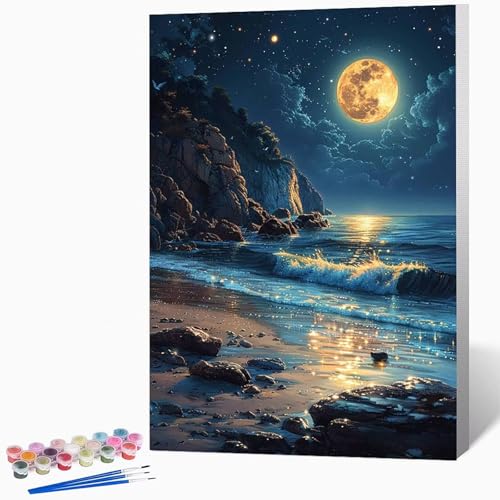 Meer Malen Nach Zahlen Erwachsene Strand Malen Nach Zahlen DIY Set Erwachsene 70×95cm, Kreativ Handgemalt Leinwand Set Mit 3-Pinseln Und Acrylfarbe, Geschenke FüR Frauen (Ohne Rahmen) -LKF078910 von Generic