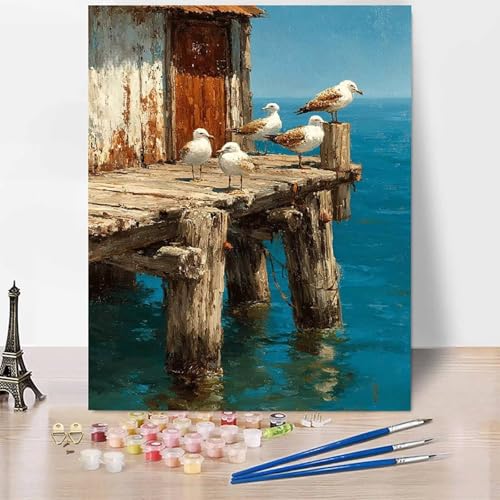 Meer Malen Nach Zahlen Erwachsene Tier Malen Nach Zahlen Kreativ Set Erwachsene 60x80cm, Leinwand Ölgemälde Bastelset mit Pinsel und Farben für Zimmer Deko, Geschenke für Frauen, Ohne Rahmen -XY883 von Generic