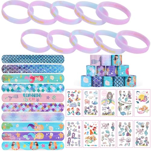 Meerjungfrau Geburtstag Deko, Meerjungfrau Geburtstag Mitgebsel, Kindergeburtstag Gastgeschenke, Kindergeburtstag Deko, Enthält 10 Mermaid Tattoos, 10 Mermaid Schnapparmband, 10 Armband von Generic