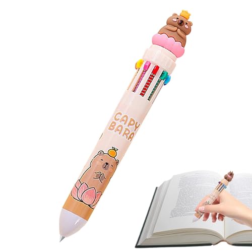 Mehrfarbiger Kugelschreiber – niedliche Stifte für Kinder, 10-in-1 einziehbarer Tintenroller, feine Spitze, niedliches Cartoon-Capybara-Schreibwaren, Schulbedarf für Mädchen und von Generic