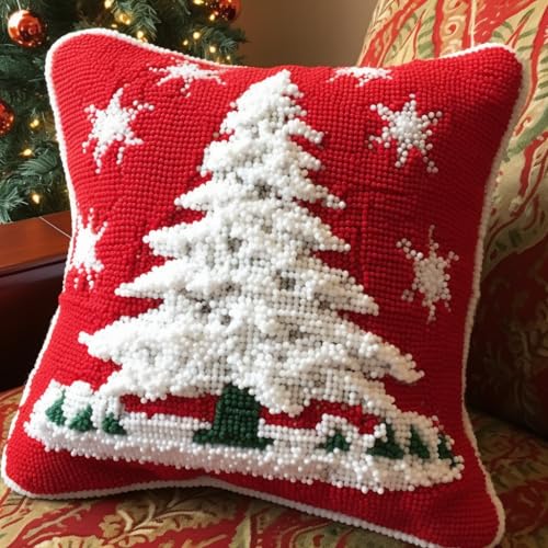 Merry Christmas Knüpfhaken-Set mit weißem Schneebaum, rotes Kissen, Häkelgarn, Teppich, vorgedrucktes Kissen, Handarbeit, Kissenbezug, Haken und Riegel-Set, Weihnachten, Heimdekoration, 43 x 43 cm (4) Merry Christmas Knüpfhaken-Set mit weißem Schneebaum, rotes Kissen, Häkelgarn, Teppich, vorgedrucktes Kissen, Handarbeit, Kissenbezug, Haken und Riegel-Set, Weihnachten, Heimdekoration, 43 x 43 cm (4) von Generic