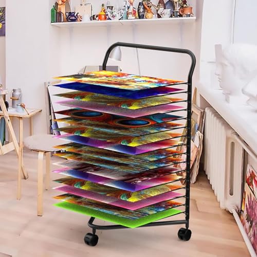 Metall-Kunstwerk-Aufbewahrungsregal, Kunst-Trockenregal mit 16 Regalen, Stabiler Stahl-Organizer für Gemälde und Zeichnungen, schwarz, 55 x 44 x 85,5 cm, ideal für Schulen und A von Generic