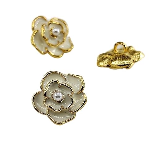 Metallknöpfe, 6 Stück, Kamelien-Perlen-Design zum Nähen, Stricken und für DIY-Modeprojekte, 18/23 mm Größe, Schwarz und Weiß von Generic