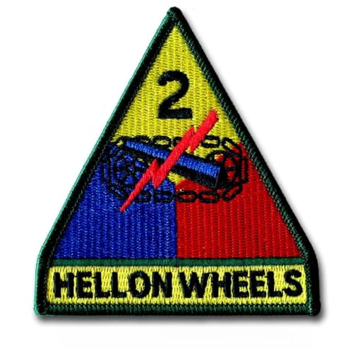 Militärische Armee Hell on Wheels 2nd Armored Division bestickter Patch, grün, gelb, rot, blau, zum Aufbügeln oder Aufnähen, 8,5 x 8,9 cm Militärische Armee Hell on Wheels 2nd Armored Division bestickter Patch, grün, gelb, rot, blau, zum Aufbügeln oder Aufnähen, 8,5 x 8,9 cm von Generic