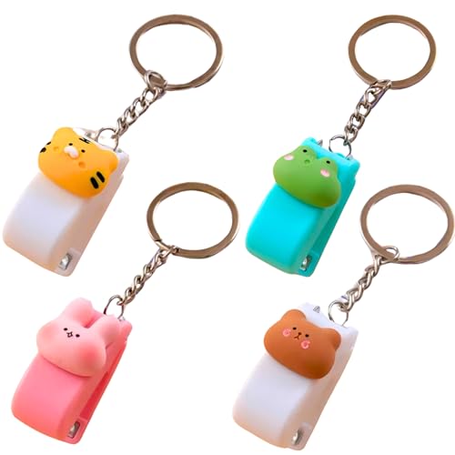 Mini-Hefter, kleiner Hefter, dünn, flach, kompakt, tragbar, Tasche, schlank, 4 Packungen, niedliches Tier-Cartoon, für Büro, Studenten, Klassenzimmer, Schule, Reisen (Hase Tiger Bär Frosch) von Generic